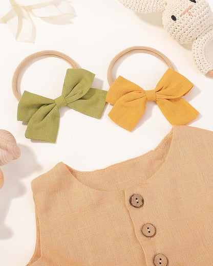 jollybows 20pcs Baby Girls Nylon Hair Bows Headbands Linen Hair Bands Elastic Hair Accessories for Kids Infants Newborn
