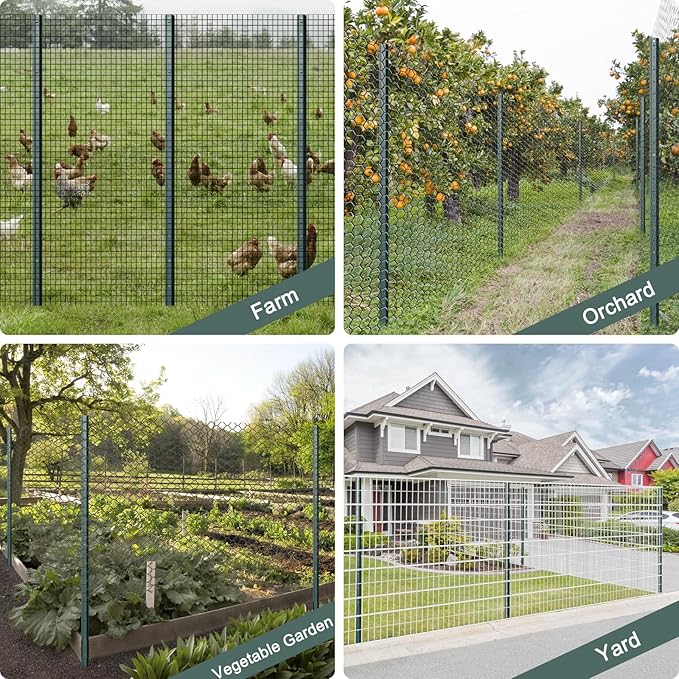 10 Pack Metal Fence Post, 6 Feet Heavy Duty Garden with U-Post, No Dig Garden Fence Stakes for Temporary Fencing, Corner Anchor