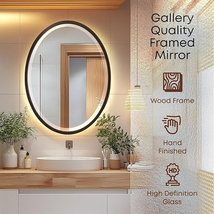 OVALCREST - Oval Wooden Beveled Wall Mirror for Home Decor, Bathroom, Vanity, Bedroom, Living Room, Hallway - London Style (Rubbed Bronze) 31.1 x 41.1