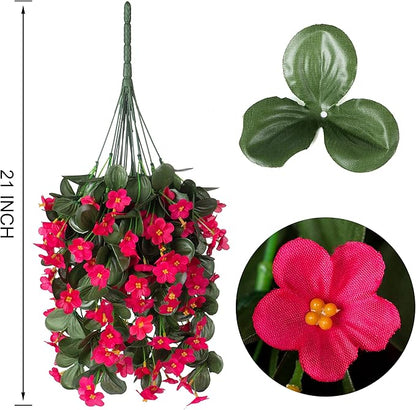 HyeFlora Artificial Fake Outdoor Outside Hanging Plants Flowers Vines for Fall Decoration, 2PCS Faux Silk Daisy Mums UV Resistant Look Real Hotpink Orchid Vine for Indoor Home Balcony Porch Planter