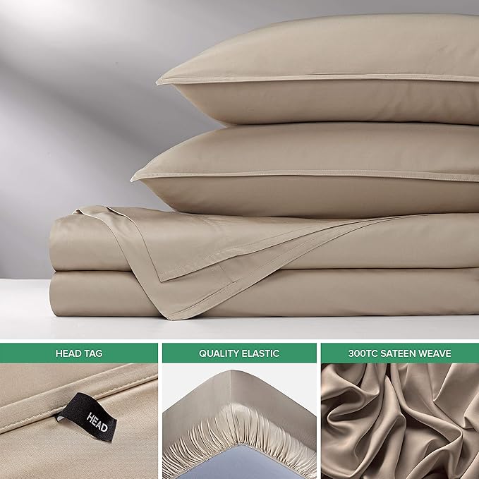 Queen Sheets by Pure Bamboo, Genuine 100% Organic Viscose Derived from Bamboo Bed Sheet Set, Luxuriously Soft & Cooling, Double Stitching, Lifetime Quality Promise (Queen, Sand)