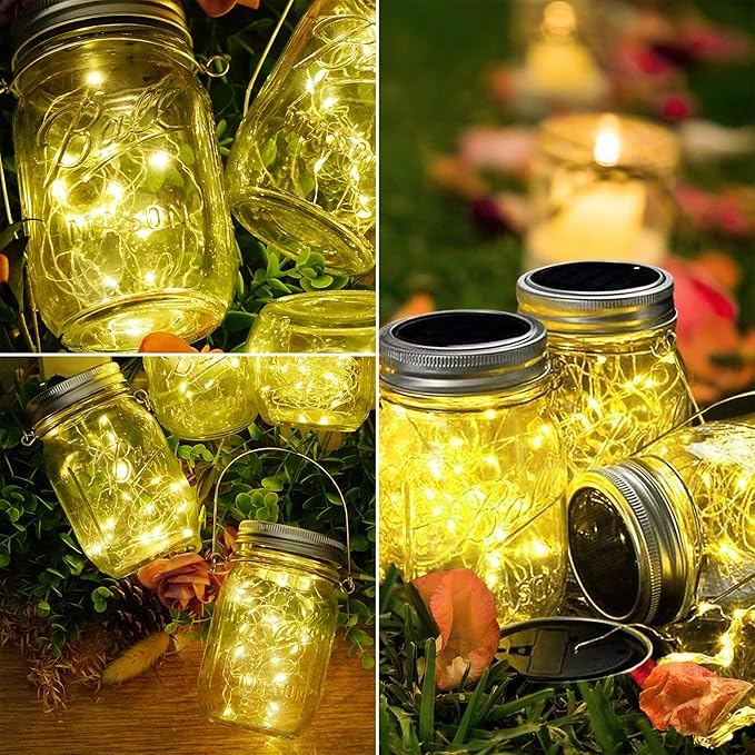 SmilingTown 10 Pack 30 LED Solar Mason Jar Lid String Lights,Fairy Lights Including 10 Pcs Hangers,for Indoor Outdoor Wedding Patio Garden Party Decorations Gift(No Jars) (Warm White)