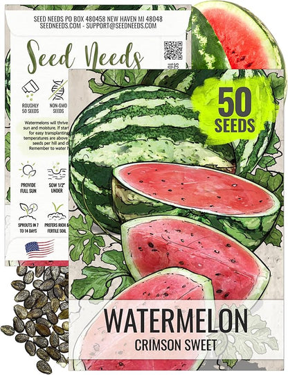 Seed Needs Watermelon Seeds for Planting Crimson Sweet Watermelons - Non-GMO Heirloom & Untreated - Grow an Outdoor Home Grown Garden Filled with Sweet Fruits (1 Pack)