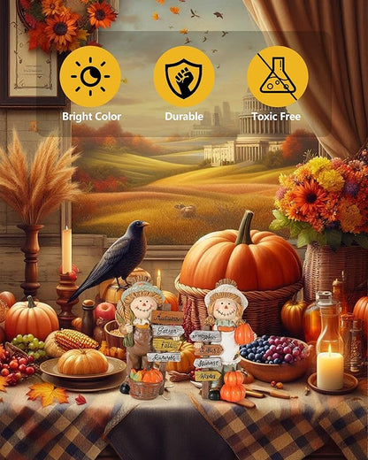 2-Pack Thanksgiving Scarecrow Figurines with Inspirational Autumn Plaques - Durable Resin 5.5'' Thanksgiving Table Decor - Fall Decorations Indoor Outdoor Harvest Gifts (Scarecrows)