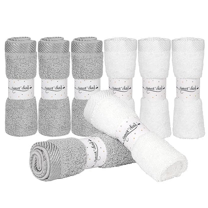Sweet Child 8-Pack Baby Washcloths -Super Soft Rayon,Wash Cloths for Newborn,Infants and Kids, Bath Baby Towels, for Body and Face (Grey/White)