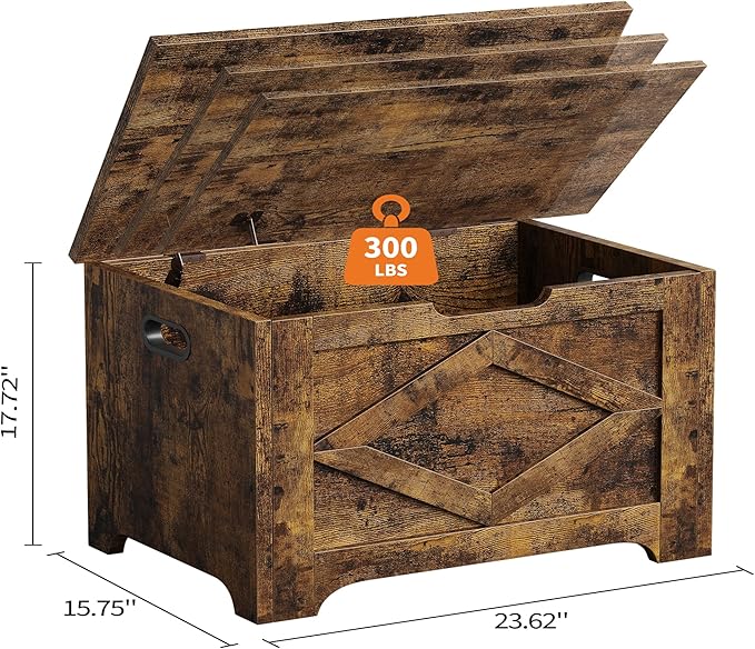 GarveeHome 23.6" Storage Chest, Wooden Storage Bench with Safety Hinge, Easy Assembly, Large Toy Chest for Entryway, Living Room, Bedroom