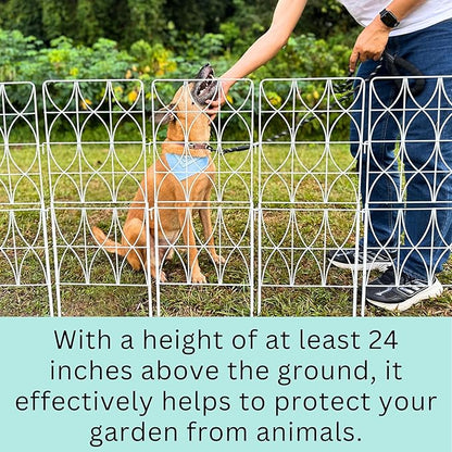 ShopLaLa Decorative Garden Fence (10 Panels) 12.5in(L) x 31in(H) Animal Barrier Fencing Rustproof White Metal Wire Flower Edging for Landscape, Tall Large No Dig Fences Back Yard Pet Porch Gate D-F30D