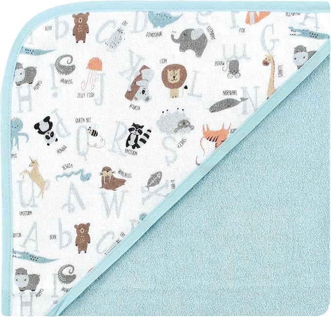 Hudson Baby Unisex Baby Cotton Rich Hooded Towels, Alphabet, One Size (Pack of 2)