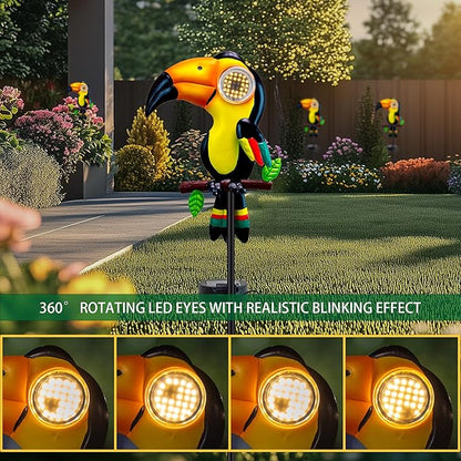 Metal Yard Decor Toucan Statue Decorative Solar Lights Outdoor Garden Whimsical Decor for Patio Lawn Jungle Balcony