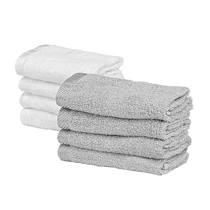 Sweet Child 8-Pack Baby Washcloths -Super Soft Rayon,Wash Cloths for Newborn,Infants and Kids, Bath Baby Towels, for Body and Face (Grey/White)