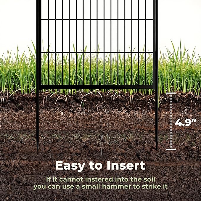 Decorative Garden Fence with Gate 50 in(H) x 15.4 ft(L) 6 Panels, Heavy Duty Metal Animal Barrier Fence for Yard, Flower Bed Fencing, Garden Border Fence, Easy Set Up, Black