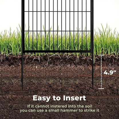 Decorative Garden Fence with Gate 50 in(H) x 15.4 ft(L) 6 Panels, Heavy Duty Metal Animal Barrier Fence for Yard, Flower Bed Fencing, Garden Border Fence, Easy Set Up, Black