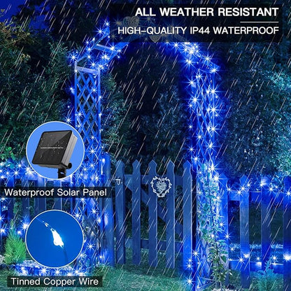 suddus 2 Pack 33ft Solar Fairy String Lights Small, 100 Led Blue Solar Fairy Lights Outdoor, 8 Modes Solar Christmas Lights Copper Wire for Trees Garden Patio Yard Deck Fence Party Decorations