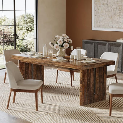 1Easylife 70.8-Inch Large Dining Table for 6-8, Farmhouse Rectangle Long Dinner Table for Dining Room, Kitchen, Living Room, Rustic Brown
