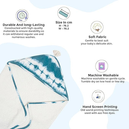 Crane Baby Hooded Towel, 100% Cotton & Terry Cloth Hooded Baby Towels for Boys & Girls, Blue Tie-Dye, 30" w x 30" h, Hooded Baby Beach Towel, Baby Pool Towel, Baby Bath Towel, Hooded Towels for Baby