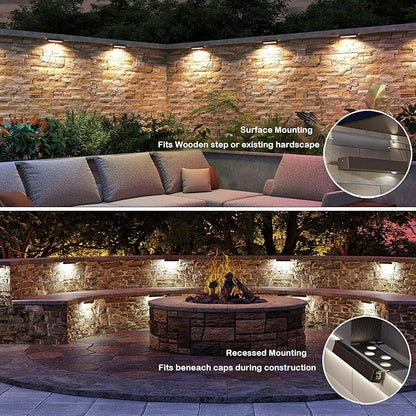 rosykite 7 Inch LED Retaining Wall Lights 4-Pack, 5W Hardscape Step Lights, 5CCT 2200K-5000K Tunable White, 12-24V Low Voltage Outdoor Paver Lights, ETL Listed Brown Landscape Lights for Stairs, Deck