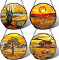 Stained Glass Window Hanging 4 Pcs Set Desert Sunset Theme Landscape 7.8" - Suncatcher Door Garden Sun Catcher Decor Birthday Christmas for Mom Woman Nana Men