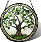 Stained Glass Window Hanging - Brown Tree Trunk Green Leaves Sun Catcher for Door Garden Home Decor Plant Suncatcher Christmas Mother's Day Birthday Gifts for Women Men Mom Nana 6.3 in