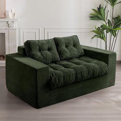 MAXYOYO Bean Bag Chair for Adults, Upholstered Floor Sofa with Armrests, Loveseat Boneless Couch with Tufted Cushion & Backrest, Sofa in A Box, Large Bean Bag Couch for Bedroom Living Room, Green