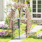 Moccha Garden Arch with Gate and Planter Boxes - 87" Metal Arbor Trellis for Climbing Plants Rose Vine, Heavy-Duty Archway Pergola, Garden Arbor for Wedding Ceremony Decoration Lawn Patio Bridal Party