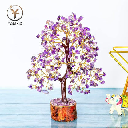 YATSKIA Amethyst Crystals Tree of Life - Stones and Crystals - Bonsai Tree - Good Luck Gifts for Women - Meditation Accessories - Chakra Stones Decor