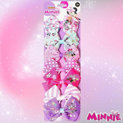 Disney Minnie Mouse Hair Bows - Hair Accessories Gift Set - Minnie Hair Bow - 7 Pcs 4 Inch Bundle - Hair Bows for Girls - Minnie on each clip - Alligator Clip - Ages 3 +