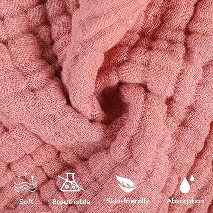 Yoofoss Muslin Baby Washcloths 100% Organic Cotton Face Towels 6 Pack Wash Cloths for Baby 12x12in Soft and Absorbent Baby Wipes (Gradient Pink)