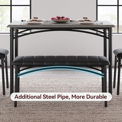 Garvee Dining Table Set for 4, Kitchen Table with Upholstered Bench and 2 Chairs, 4-Piece Wooden Dining Table Set for Apartment, Dining Room, Small Space, Gray