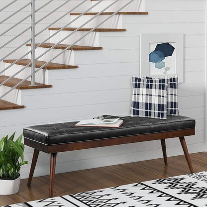 POLY & BARK Napa Luca Leather Bench, Onyx Black