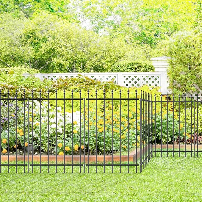Metal Garden Fence 36 in H x 10 ft L,Border Fence Panels Animal Barrier for Dogs, No Dig Garden Fencing for Yard Patio Flower Bed Lawn Outdoor,5 Panels + 6 Stakes Black