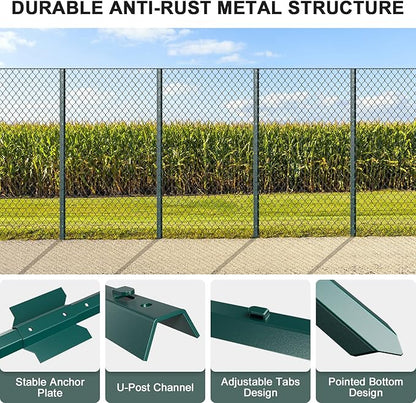 10 Pack Metal Fence Post, 6 Feet Heavy Duty Garden with U-Post, No Dig Garden Fence Stakes for Temporary Fencing, Corner Anchor