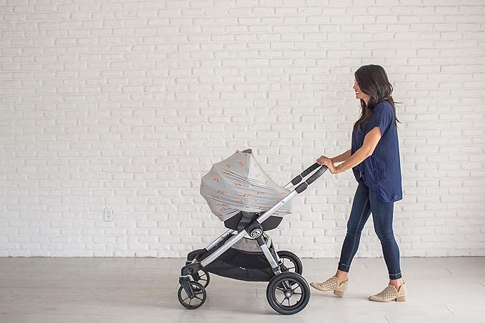 Baby Car Seat Cover Canopy and Nursing Cover Multi-Use Stretchy 5 in 1 Gift Grey with Foxes Copper by Copper Pearl