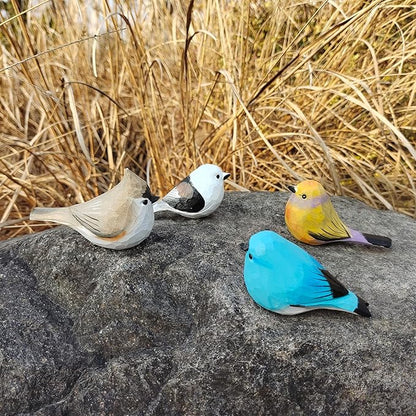 Handmade Wooden Carved Bird Decor Sculpted Hand-Painted Bird Figurines Small Home Decor Bird Statue Shelf Decor BFF Gifts for Bird Lovers (Suit 2)