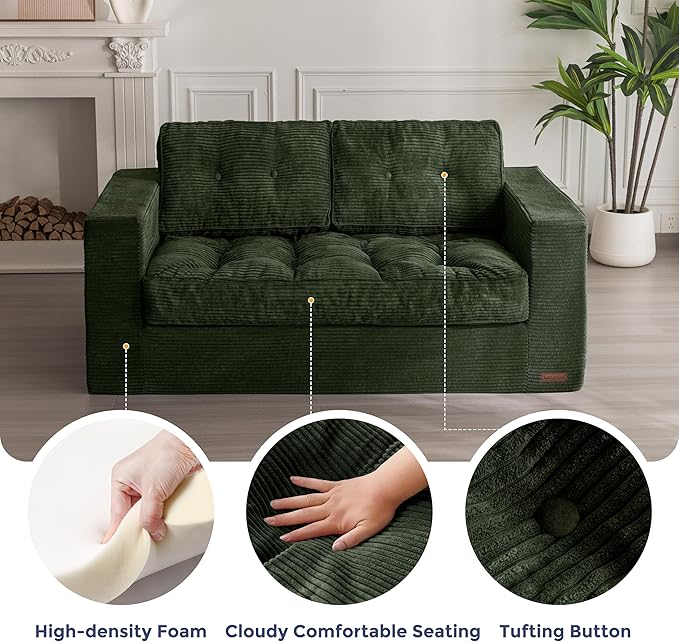 MAXYOYO Bean Bag Chair for Adults, Upholstered Floor Sofa with Armrests, Loveseat Boneless Couch with Tufted Cushion & Backrest, Sofa in A Box, Large Bean Bag Couch for Bedroom Living Room, Green