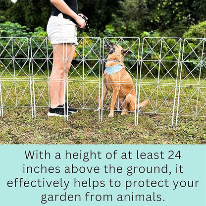ShopLaLa Decorative Garden Fence (10 Panels) 12.5in(L) x 31in(H) Animal Barrier Fencing Rustproof White Metal Wire Flower Edging for Landscape, Dog Yard Gates Fences Tall No Dig Outdoor Decor D-F30B
