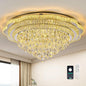 Silver LED Crystal Ceiling Light for Living Room, 40" Modern Large Flush Mount Chandelier with K9 Crystal Raindrop,Elegant Lighting Fixture with Remote Control for Hallway Dinning Room
