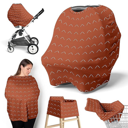 Sweet Jojo Designs Orange Boho Arrow Boy Girl Infant Baby Car Seat Cover Nursing Breastfeeding Shopping Cart Stroller Canopy Rust Modern Bohemian Gender Neutral Farmhouse Southwest Arrows Diamond Tuft