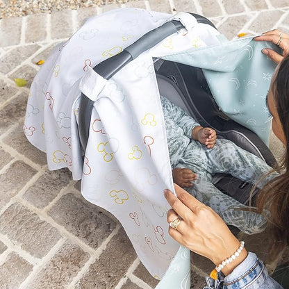Disney Baby by J.L. Childress Infant Car Seat Canopy - Baby Car Seat Cover for Shade from Sun, Breathable Fabric, Machine Washable, Reversible Design, Universal Fit - Multicolor Mickey Mouse
