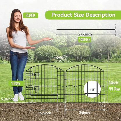 Decorative Garden Fence 12 Panels 24ft (L)×24in (H) Metal Garden Fences with 11 Panels + 1 Gate, No Dig Animal Barrier Fencing Rustproof Wire Border Temporary Dog Fence for Patio Outdoor Yard Lawn