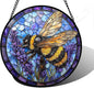 Stained Glass Window Hanging, Bee Lavender Sun Catchers Diamond Glass Panel Hangings Insect Suncatcher Decor for Birthday for Women, Men, Wife, Aunt, and Mom 11.8x11.8 in