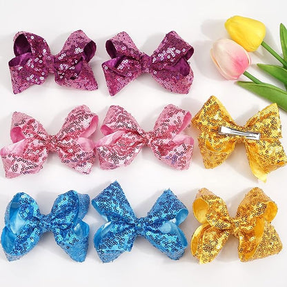 DED 30pcs Sparkly Hair Bows Clips 4 inch Glitter Sequin Bow Alligator Clips Baby Hair Accessories for Baby Girls Children Kids(15 Pair)