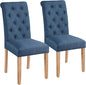 Yaheetech Dining Chairs Set of 2 Fabric Upholstered Dining Room Chairs with Button Tufted High Back and Solid Wood Legs for Kitchen/Living Room/Restaurant, Modern Style, Blue