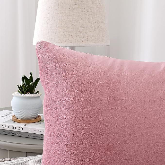 NiNi ALL Decorative Throw Pillow Covers Velvet 26x26 Inch Pack of 2 Pink Cushion Covers Soft for Couch Sofa Bedroom Living Room Outdoor