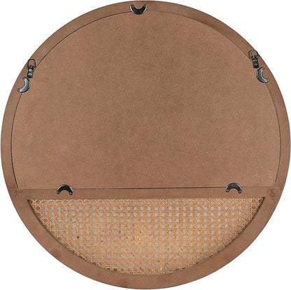 Rattan Round Mirror, 24 Inch Wall Mirror for Living Room Decor, Wooden Framed, Vintage Hanging Mirror, Hand-Woven for Wall Art Decoration