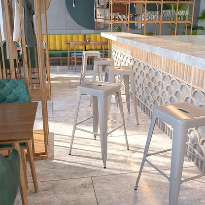 Flash Furniture Commercial Grade 30" High Backless Silver Metal Indoor-Outdoor BarStool with Square Seat