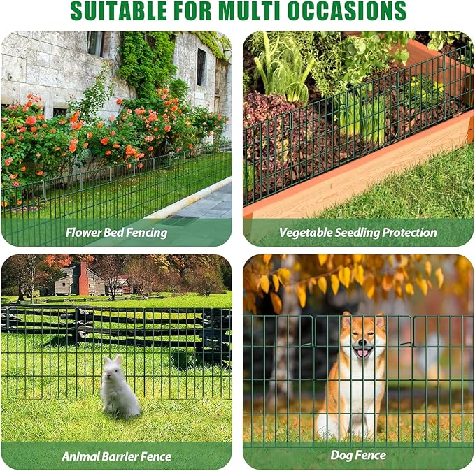 30 Pack Decorative Garden Fence Total 32.5ft (L) x 24in High 1.44" Gap Metal Wire Rustproof Small Animal Barrier Fence Easy Assembly Patio Yard Seedlings Protection Fencing Border Green