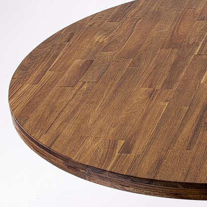 F55-0N-TP - Mid Century Modern Dining Table with Acacia Wood Round Tabletop, Antique Walnut Finish