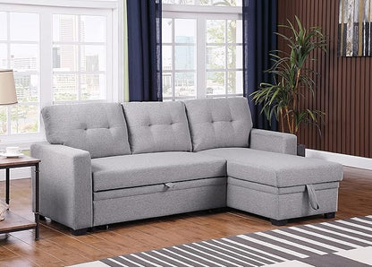 Devion Furniture Meridian 4-in-1 Convertible L Shaped Couch with Pull Out Bed and Storage, Sectional Sleeper Sofa with Reversible Chaise for Living Room, Apartment, Bedroom, Office