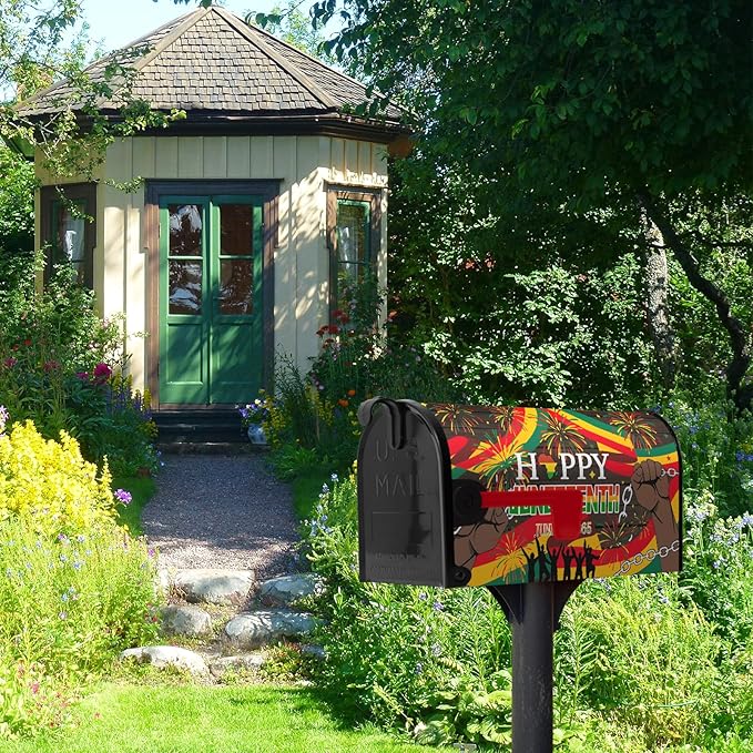 Happy Juneteenth Magnetic Mailbox Cover Large Size African Fist in Black Mailbox Wraps June 19 1865 Post Letter Box Cover for Farmhouse Outdoor Garden Yard Home Decor Oversized 25.5 X 21 Inch