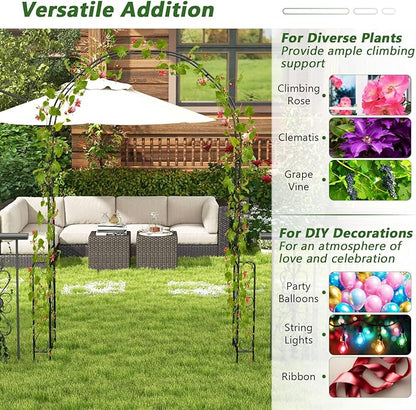 LDAILY 7.9 FT Garden Arch Trellis, Heavy Duty Arbor Pergola, Metal Frame Wedding Arch for Rose Clematis, Trellis for Climbing Plants Outdoor, Party, Ceremony, Garden, Yard, Home Decoration